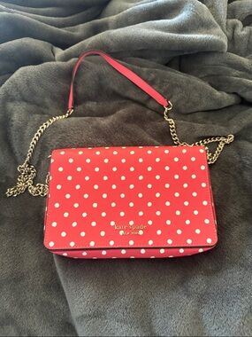 kate spade Red and White Polka Dot Chain Crossbody Bag